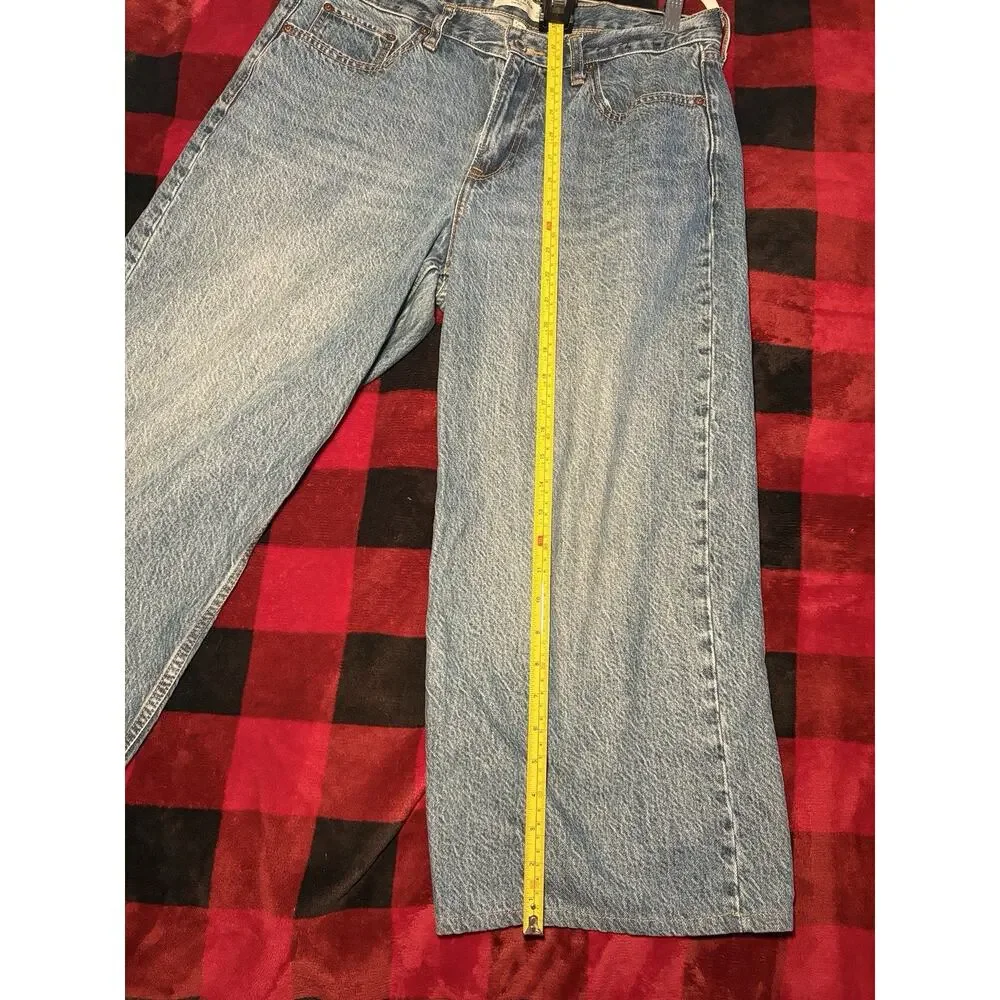 Abercrombie & Fitch Curve Love Low Rise Wide-Leg Loose Blue Denim Jeans size 30